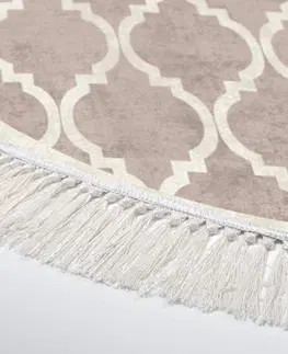 Koberce a koberečky Conceptum Hypnose Kulatý koberec Fence 100 cm krémový/hnědý
