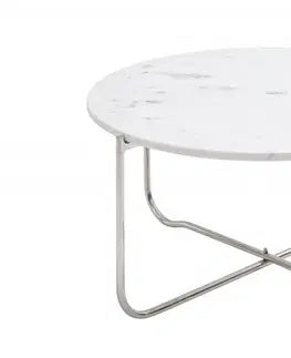 Designové a luxusní konferenční stolky Estila Art-deco bílý kruhový konferenční stolek Jaspis s mramorovou deskou a nohami z kovu 62cm