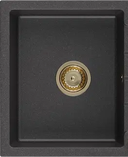 Sifony k pračkám MEXEN/S Bruno granitový dřez 1 s odkapávačem 795x495 mm, černá kropenatá, + zlatý sifon 6513791010-76-G
