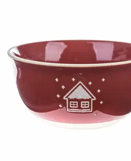 Mísy a misky Vánoční keramická miska Snowy cottage červená, 450 ml