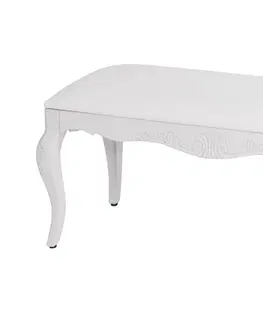 Stylové a luxusní taburety Estila Provence designová lavice Antibes s bílým látkovým čalouněním a masivními zaoblenými nožičkami bílá 100cm