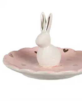Mísy a misky Růžovobílá keramická miska Rabbit Heart -  Ø 14x9 cm Clayre & Eef 6CE1681
