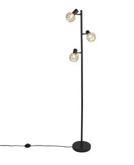 Stojaci lampy Designová stojací lampa černá se zlatým nastavením 3 světel - Mesh