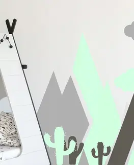 Příroda Krásná mentolovo šedá nálepka na zeď abstraktní hory 100 x 200 cm