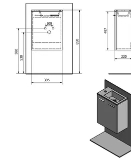 Koupelnový nábytek AQUALINE ZOJA skříňka s keramickým umyvadlem 40x22 cm, dub platin 51049DP-02