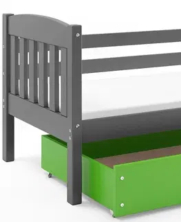 Postele BMS Dětská postel KUBUŠ 1 s úložným prostorem | šedá Barva: Šedá / zelená, Rozměr: 200 x 90 cm