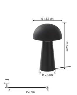 Stolní lampy Lindby Nabíjecí stolní lampa Lindby Zyre LED, černá, IP44, dotykový stmívač