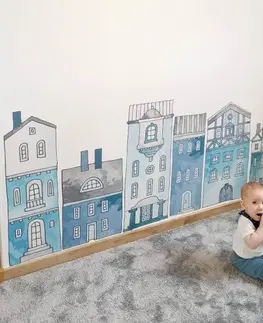 Samolepky na zeď Dětská samolepka na zeď - Modré domečky