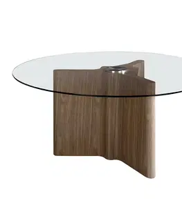 Designové a luxusní jídelní stoly Estila Moderní kulatý jídelní stůl Vita Naturale ze dřeva a skla 180cm