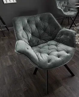 Luxusní jídelní židle Estila Designová otočná jídelní židle Hetty s prošívaným sametovým čalouněním v tmavě šedozelené barvě 67 cm