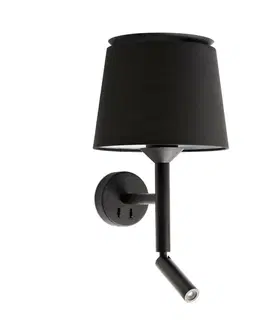 Nástěnná svítidla s látkovým stínítkem FARO SAVOY nástěnná lampa, černá, se čtecí lampičkou