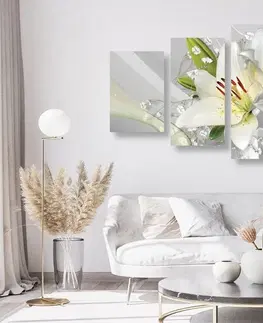 Obrazy květů 5-dílný obraz bílá lilie na zajímavém pozadí