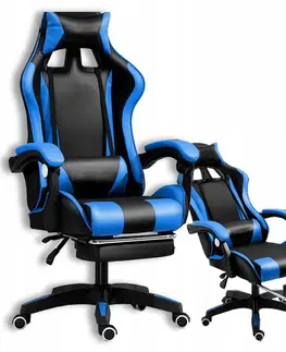 Kancelářské křesla Pohodlné herní křeslo s masážním polštářem černo modré barvy