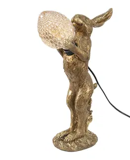 Lampy Zlatá stolní lampa s dekorací králíka Rabbien - 12*24*41 cm Clayre & Eef 6LMP734