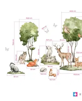 Samolepky na zeď Samolepka do dětského pokoje - Forest lesní motiv se srnky, liškou a zvířátky