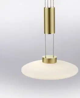 LED lustry a závěsná svítidla PAUL NEUHAUS LED závěsné svítidlo 53x53, nastavitelná výška, 3 ramenné, matná mosaz, kruhové SimplyDim 3000K