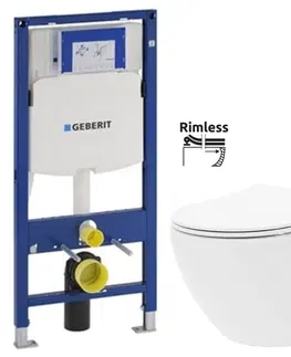 WC sedátka GEBERIT Duofix bez tlačítka + WC REA Carlo Flat Mini Rimless + SEDÁTKO 111.300.00.5 CF1