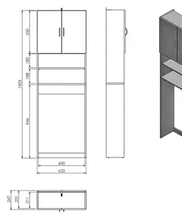 Koupelnový nábytek AQUALINE SIMPLEX ECO skříňka za pračku 63x25x190cm, bílá SIME715