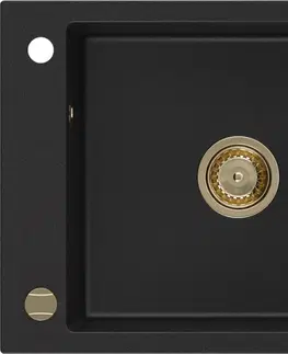 Sifony k pračkám MEXEN/S Elias granitový dřez 1-miska s odkapávačem 795 x 480 mm, černý, zlatý sifon 6511791005-77-G