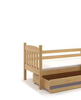 Postele BMS Dětská postel KUBUŠ 1 s úložným prostorem | borovice Barva: Borovice / šedá, Rozměr: 160 x 80 cm