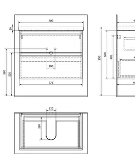 Koupelnový nábytek AQUALINE ALTAIR umyvadlová skříňka 77,5x60x45cm, černá mat AI680
