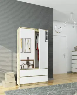 Šatní skříně Ak furniture Šatní skříň Tesi S90 se dvěma zrcadly dub artisan/bílá