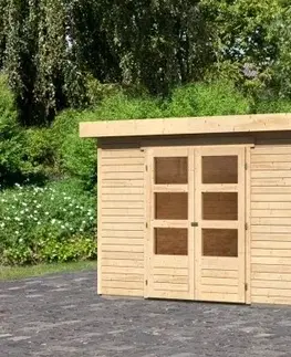 Dřevěné plastové domky Dřevěný zahradní domek ASKOLA 6 s přístavkem 240 Lanitplast Šedá