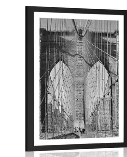 Černobílé Plakát s paspartou most Manhattan v New Yorku černobílém provedení