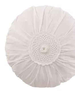 Dekorační polštáře Bílý bavlněný kulatý polštář s krajkou Lace white - Ø 39*12cm J-Line by Jolipa 23055
