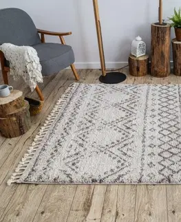 Koberce a koberečky Dywany Lusczow Kusový shaggy koberec BERBER RABAT krémový, velikost 120x170