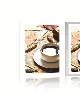 S kuchyňským motivem Plakát s paspartou šálek kávy v podzimním nádechu