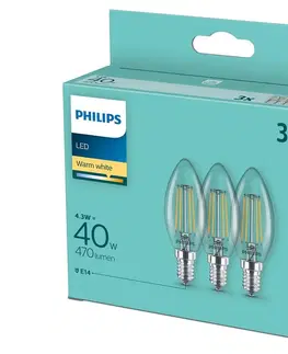 LED osvětlení Philips SADA 3x LED Žárovka Philips B35 E14/4,3W/230V 2700K 