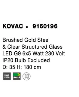 Designová závěsná svítidla NOVA LUCE závěsné svítidlo KOVAC broušená zlatá ocel a čiré strukturované sklo G9 6x5W 230V IP20 bez žárovky 9160196
