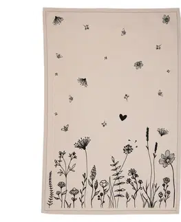 Utěrky Béžová bavlněná utěrka s květinami Flora And Fauna - 50*70 cm Clayre & Eef FAF42-1