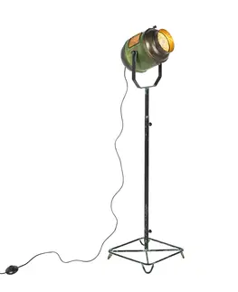 Stojaci lampy Průmyslová stojací lampa bronzová se zelenou 140 cm - Byron