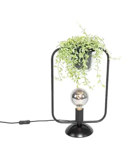 Stolni lampy Moderní stolní lampa černá se sklem obdélníkového tvaru - Roslini