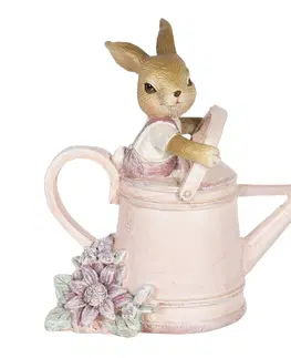 Velikonoční dekorace Dekorace králíčka v růžové konvici - 10*6*11 cm Clayre & Eef 6PR3304
