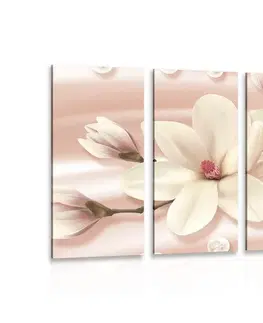 Obrazy květů 5-dílný obraz luxusní magnolie s perlami