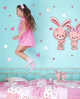 Samolepky na zeď Samolepky na zeď pro holčičky - Růžoví zajíčci