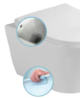 Záchody SAPHO AVVA CLEANWASH závěsná WC mísa, Rimless, s bidetovou sprškou, 35,5x53cm, bílá 100312
