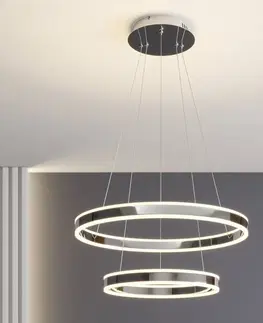 Závěsná světla Lucande Závěsná LED lampa Lyani, 2 kruhy pod sebou