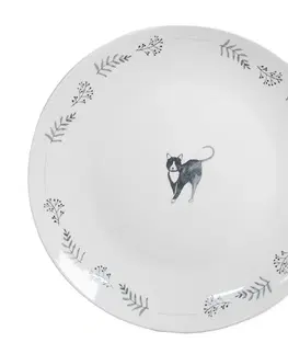 Talíře Bílo-šedý porcelánový talířek Cats and Kittens – Ø 20*2 cm Clayre & Eef AKYDP