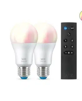 LED žárovky WiZ SET 2x LED žárovka E27 A60 8W (60W) 806lm 2200-6500K RGB IP20, stmívatelná + ovladač
