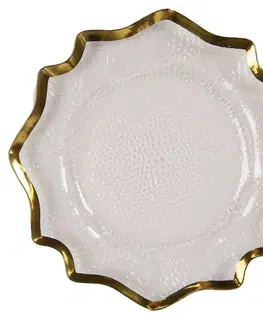 Talíře Transparentní servírovací talíř s vlnitým zlatým okrajem - Ø 33*1 cm Clayre & Eef 65238GO