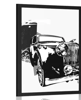 Černobílé Plakát černobílé retro auto s abstrakcí