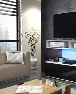 TV stolky Televizní stolek TARALGA, bílá/černý lesk, 5 let záruka