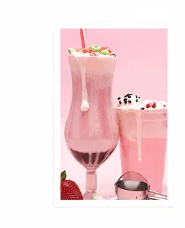 S kuchyňským motivem Plakát růžový mléčný koktejl