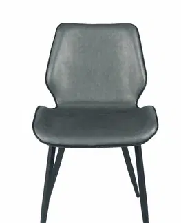Luxusní jídelní židle Estila Skandinávská kožená jídelní židle Vidar z eko kůže s černými kovovými nožičkami šedá 82cm