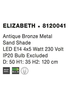 Retro závěsná svítidla NOVA LUCE závěsné svítidlo ELIZABETH závěsné svítidlo antický bronzový kov pískové stínidlo E14 4x5W 8120041