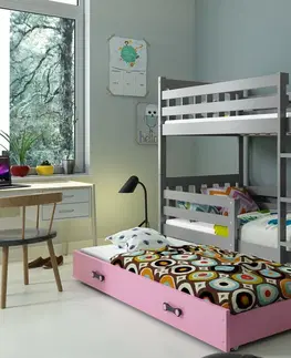 Postele BMS Dětská patrová postel s přistýlkou CARINO 3 | 80 x 190 cm Barva: bílá / modrá
